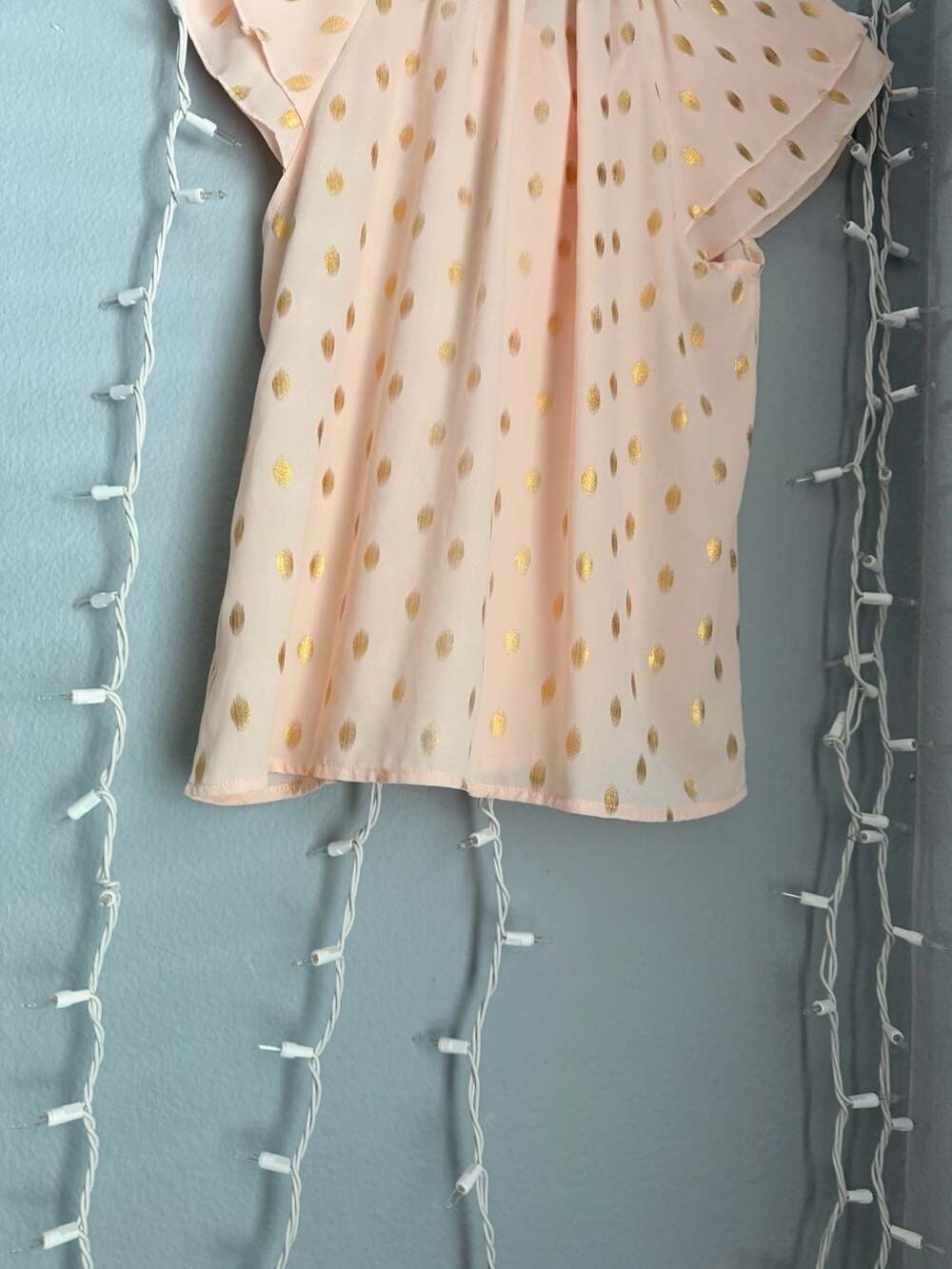 Shannon Ford New York Petite Gold Polka Dot Tie-Neck Blouse, Size PM - Picture 9 of 10